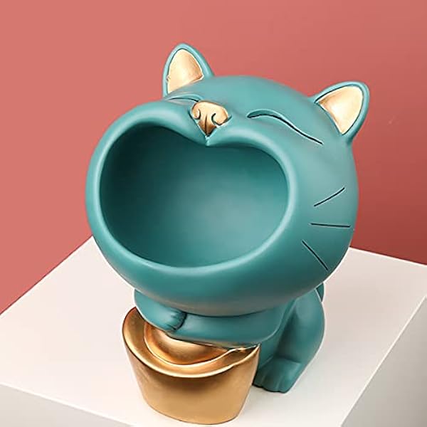 Grote mond kat opbergversieringen Sleutel opbergdoos Sieradenbakje Fruit Snoepbakje Ingang Opslag van kleine voorwerpen Hars Ambachten Tafel Opbergvak Woondecoratie,Blue,16 * 16 * 19CM